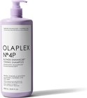 Lichtpaarse fles met pompdispenser, met daarop 'OLAPLEX N°.4P BLONDE ENHANCER TONING SHAMPOO'.