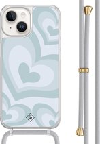 Casimoda® hoesje met grijs koord - Geschikt voor iPhone 14 - Hart Swirl Blauw - Afneembaar koord - TPU/acryl - Blauw