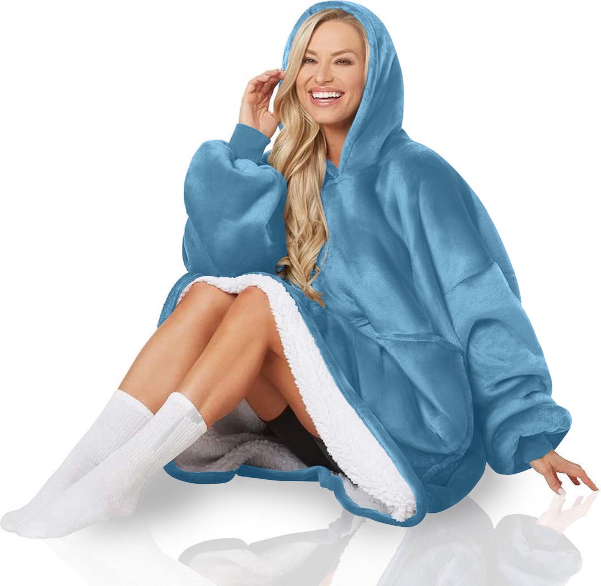 Hoodie Deken Turquoise Premium - Deken Met Mouwen Voor Volwassenen - Deken Met Mouwen - Hoodie Blanket - Fleece Deken Met Mouwen - Merkloos