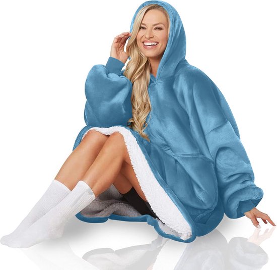 Hoodie Deken Turquoise Premium - Deken Met Mouwen Voor Volwassenen - Deken Met Mouwen - Hoodie Blanket - Fleece Deken Met Mouwen