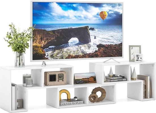 SHOP YOLO-tv kast-3-delig vrij te combineren- televisie tafel voor tv's tot 65 inch-uittrekbaar multifunctionele boekenplank-wit