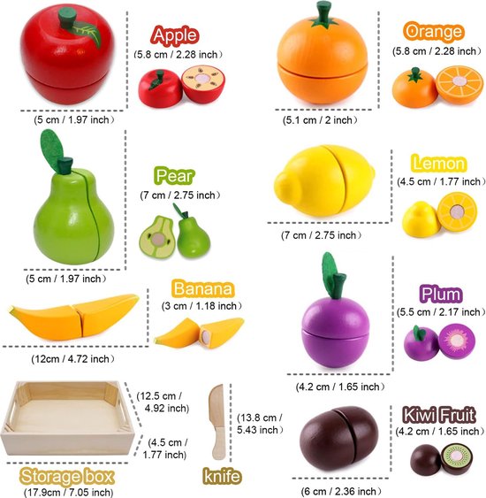 HOMCENT keukenspeelgoed voor kinderen van hout, houten fruit om te snijden, voedselspeelgoed met klittenband, fruit snijden, keukenaccessoires hout kinderen HOMCENT keukenspeelgoed voor kinderen van hout, houten fruit om te snijden, voedselspeelgoed met klittenband, fruit snijden, keukenaccessoires hout kinderen