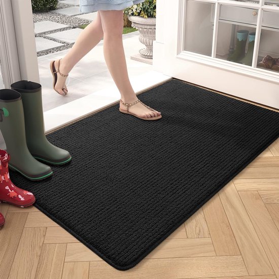 Paillasson D'Entrée Intérieur 60x90 Cm - Absorbant Antidérapant - Gris Foncé - Lavable - 3mm D'Épaisseur