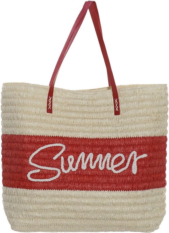 Strandtas Summer rood/beige 38 x 40 cm - Strandshoppers van polyester