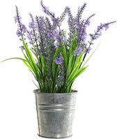 Lavendel kunstplant/kamerplant paars in grijze sierpot H28 cm x D18 cm - Kunstplanten/nepplanten