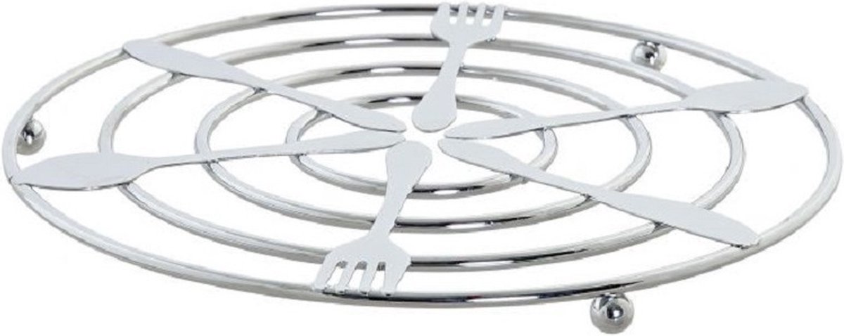 Items Pannenonderzetter - zilverkleurig - metaal - 20 cm - rond