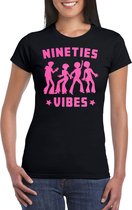 Bellatio Decorations Verkleed T-shirt voor dames - nineties vibes - zwart - roze glitter - carnaval XS