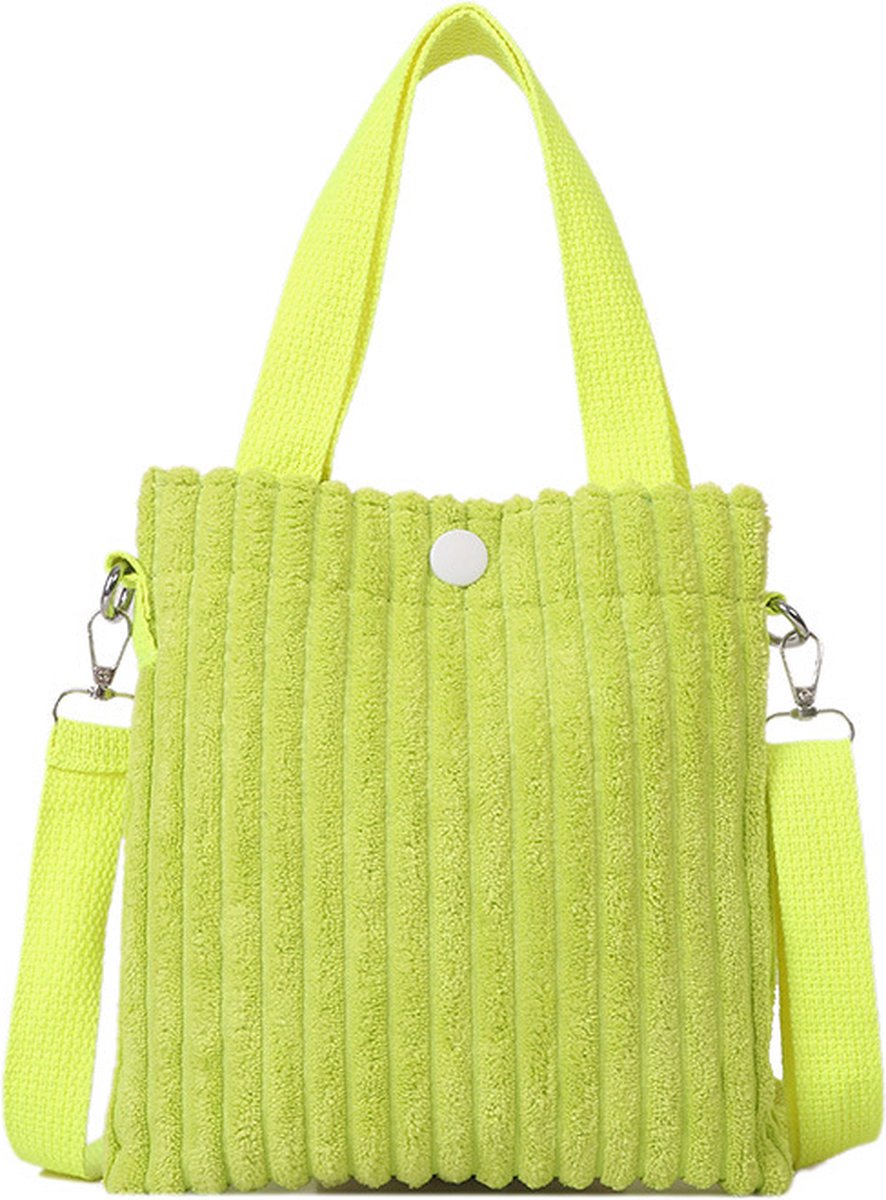 Mini Schoudertas - Corduroy Neon Geel | Ribfluweel | 20,5 x 19 x 0.5 cm | Fashion Favorite