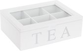 Boîte à thé/boîte à thé en bois MDF blanc 6 compartiments 28 x 18 x 8 cm - Boîtes de rangement pour sachets de thé
