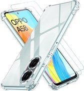 Casemania Hoesje Geschikt voor Oppo A58 4G Transparant & 2X Glazen Screenprotector - Anti Shock Hybrid Back Cover