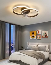 LuxiLamps - Lampe ventilateur 2 Bagues - Ventilateur de plafond - Zwart - Lampe Smart - Avec variateur - Ventilateur 6 modes - Lampe de Cuisine - Lampe de salon - Lampe moderne