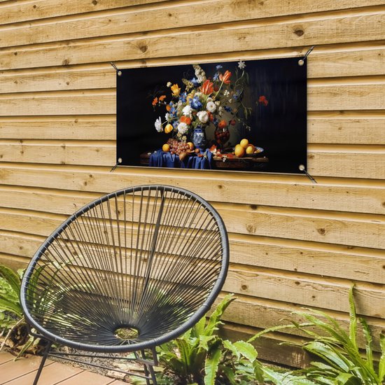 Affiche de jardin Fleurs - Fruits - Nature morte - Hollandais - 80x40 cm - Décoration murale extérieure - Affiche de jardin - Toile de jardin - Affiche clôture - Peinture de jardin
