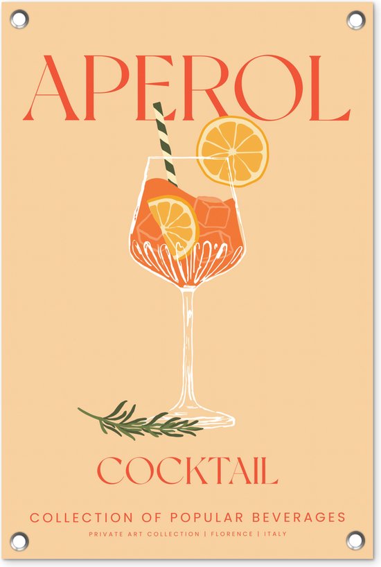 Tuinposter 40x60 cm - Cocktail - Aperol - Oranje - Vintage - Tuindecoratie voor buiten - Schutting decoratie - Tuin - Beach bar - Apres ski accessoires - Tuindoek - Buitenposter