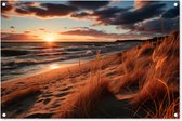 Tuinposter strand - Tuindecoratie zonsondergang - 90x60 cm - Tuindoek duinen en zee - Muurdecoratie voor buiten - Schuttingposter - Tuinschilderijen - Tuinwanddecoratie - Tuinposters
