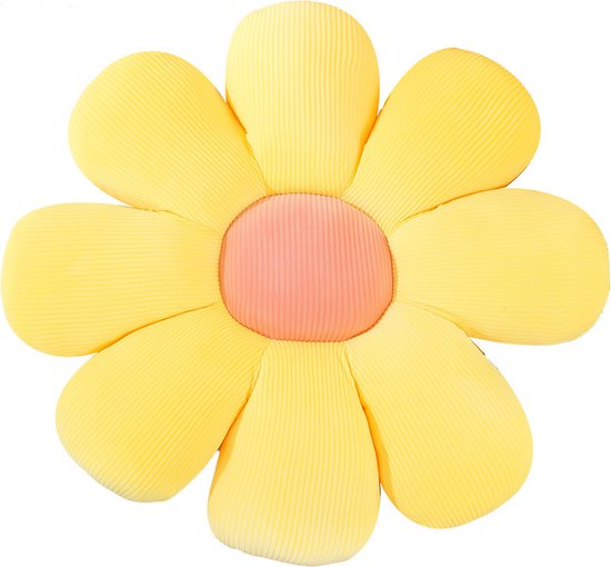 IL BAMBINI - Bloem kussen geel - Bloemvormig kussen - Aesthetic kussen met bloem vorm - Kussen Bloemen - Flower Power - Medium - 53 x 53 cm