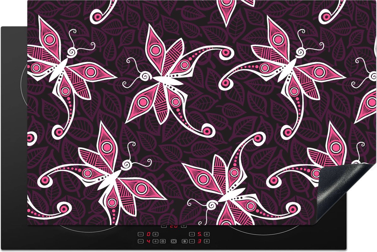 KitchenYeah® Inductie beschermer 80x52 cm - Vlinders - Patronen - Roze - Kookplaataccessoires - Afdekplaat voor kookplaat - Inductiebeschermer - Inductiemat - Inductieplaat mat