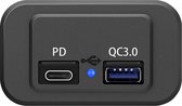 12V USB Autolader 2 Poorten Opbouw - QC3.0 - POUSB-4QC - USB C Stopcontact Auto, Boot en Camper - Blauw