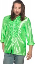 Jaren 80 & 90 Kostuum | Groene Ruchesblouse Satijn Foute Disco | Maat 54 | Carnaval kostuum | Verkleedkleding