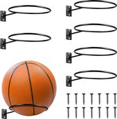 6 stuks wandhouder, balhouder voor aan de muur, voetbal, wandhouder, balopslag met schroeven, gemonteerde metalen bal, wandhouder, sportbalrek voor basketbal, rugby, volleybal, voetbal, display