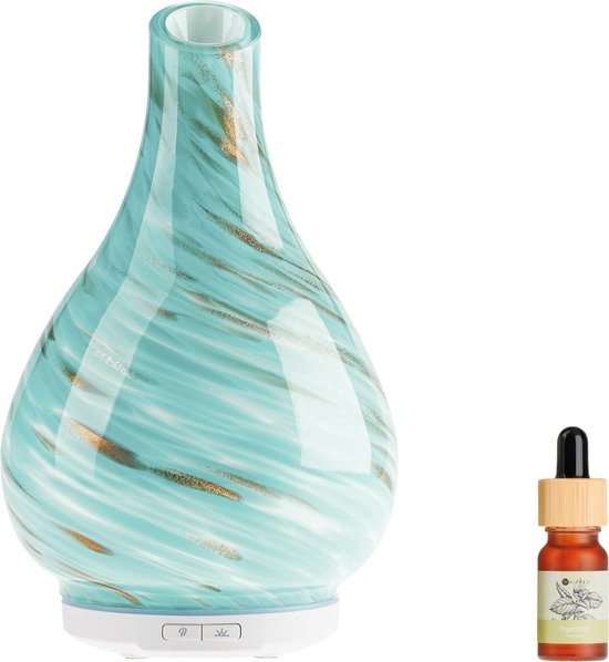 Whiffed® Luxe Aroma Diffuser Incl. Etherische olie - Pepermunt - Geurverspreider met Glazen Design - 8 uur Aromatherapie - Tot 80m2 - Essentiële Olie Vernevelaar & Diffuser