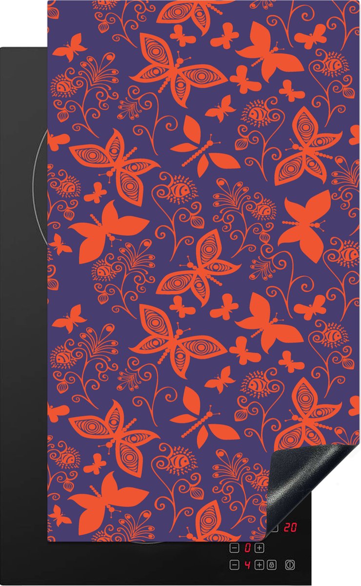 KitchenYeah® Inductie beschermer 30x52 cm - Vlinder - Libelle - Rood - Patronen - Kookplaataccessoires - Afdekplaat voor kookplaat - Inductiebeschermer - Inductiemat - Inductieplaat mat