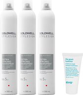 3 x Goldwell - Stylesign Extra Strong Hairspray - 500 ml + WILLEKEURIG Travel Size