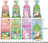 25x Uitdeelzakjes Paaseieren en Kuikens Paashaas 12.5 x 27.5 cm - Pasen - Versierde Eieren - Easter Eggs - Chickens - Baby Chicks - Bunny - Cellofaan Plastic Traktatie Kado Zakjes - Snoepzakjes - Koekzakjes - Koekje - Cookie Bags