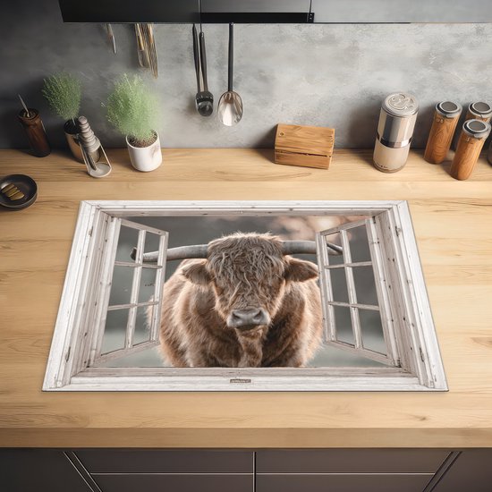 KitchenYeah® Inductie beschermer 77x51 cm - Schotse hooglander - Dier - Doorkijk - Kookplaataccessoires - Afdekplaat voor kookplaat - Inductiebeschermer - Inductiemat - Inductieplaat mat