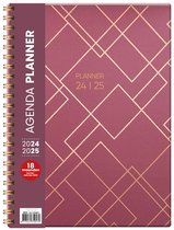 Verhaak - Planner 2024/2025 - Roze lijnen - Week op 2 pagina's - 18 maanden - Hardcover - Spiraal - A4 (29x21cm)