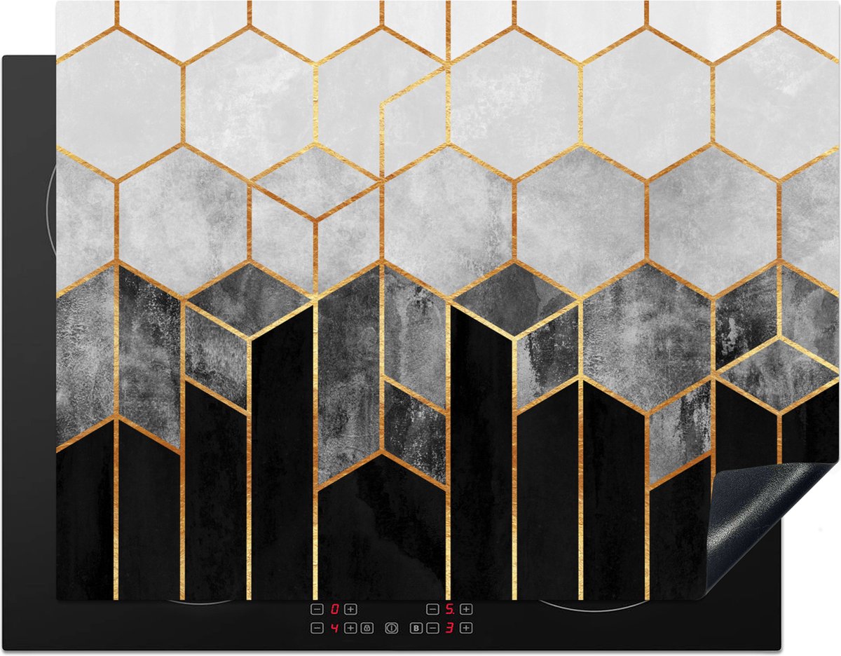KitchenYeah® Inductie beschermer 77x59 cm - Goud - Hexagon - Chic - Patronen - Luxe - Kookplaataccessoires - Afdekplaat voor kookplaat - Inductiebeschermer - Inductiemat - Inductieplaat mat