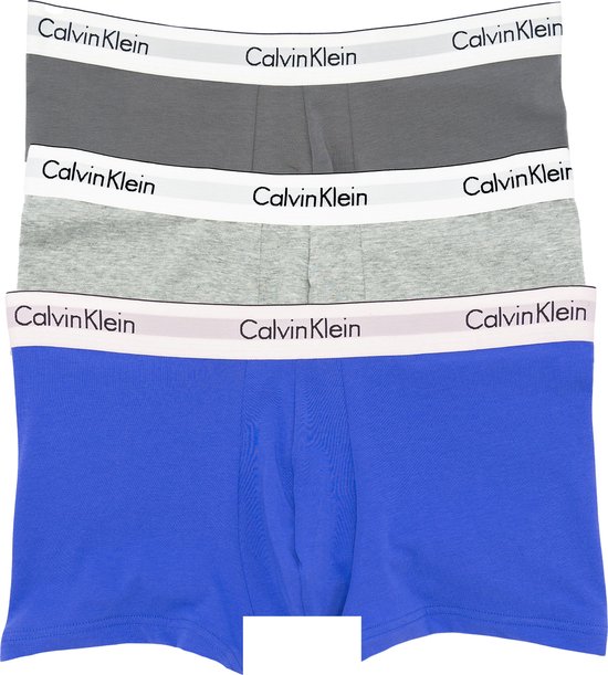 Calvin Klein Trunk 3 Pack Sous-vêtements pour hommes - Blauw Grijs Gris Foncé - Taille L