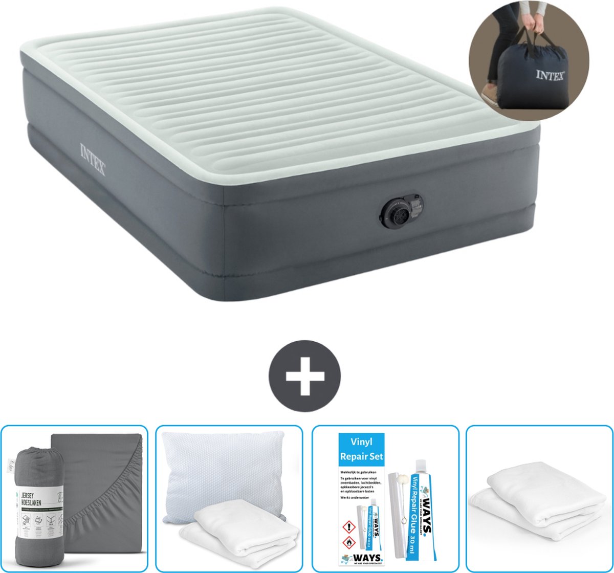Intex Luchtbed - Twijfelaar - 137 x 191 x 46 cm - Grijs - Inclusief pomp - Accessoires CB19