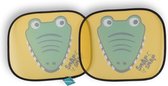 Zonnescherm Auto Kinderen - Universeel - Set van 2 - Geel/Groen Crocodile Face - 44cm x 38cm - Polyester – Inclusief 4 Zuignappen