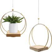 Macramé plantenhanger, 1 stuks, gouden bloempot, hanger, boho, hangende planten, houten hanglamp voor binnen, buiten, tuin, balkon, raam