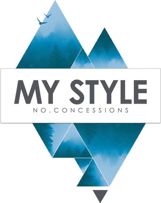 Logo 'My Style' avec des montagnes géométriques abstraites et une image de paysage.