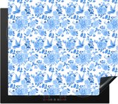 KitchenYeah® Inductie beschermer 59x52 cm - Bloemen - Patroon - Blauw - Kookplaataccessoires - Afdekplaat voor kookplaat - Inductiebeschermer - Inductiemat - Inductieplaat mat
