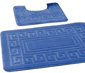Antislip badmat in Griekse stijl, badmatset 2-delig, bevat 1 badmat (50 x 80 cm) en een wc-mat (50 x 40 cm) - middenblauw
