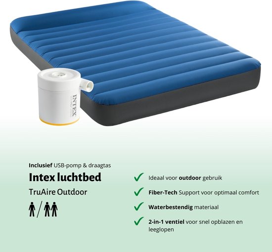 Intex Luchtbed - Twijfelaar - 137 x 191 x 22 cm - Blauw - Inclusief pomp - Reparatieset van Intex — afbeelding 4