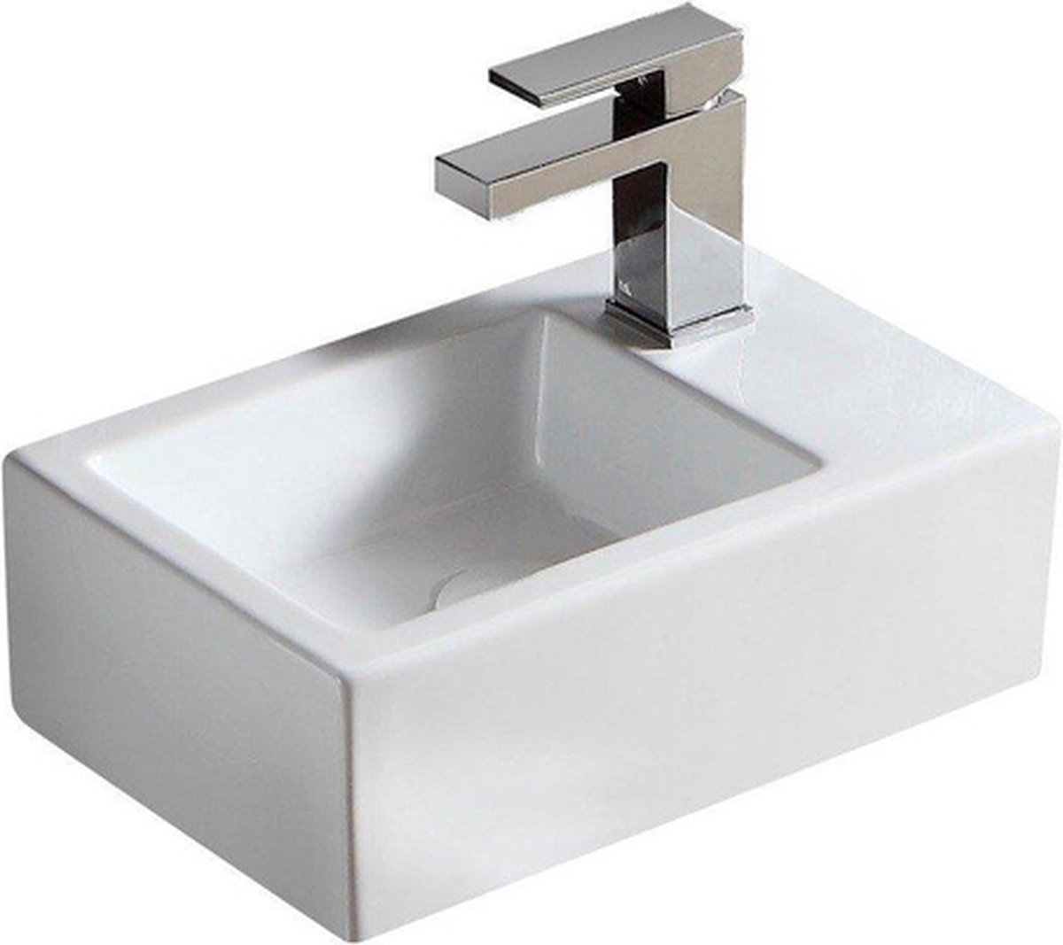 Nemo Spring Sula handwasbakje - rechthoekig - 37x23.5cm - wandmontage - kraangat rechts - diameter3.5cm - porselein wit