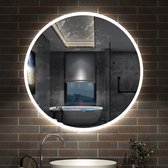 Miroir LED ROND 80cm 3 couleurs de lumière blanc chaud/neutre/froid dimmable tactile anti-buée miroir de salle de bain miroir mural décoratif 2700K-6500K