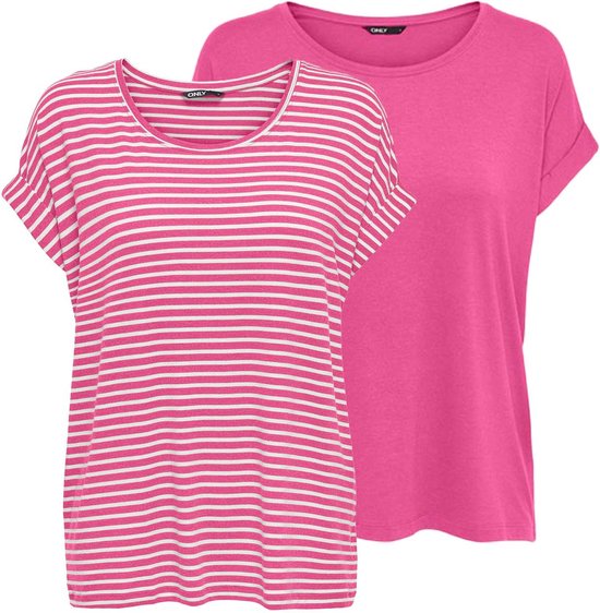 Only Dames T-Shirt MOSTER 2 PACK bequem Roze XS Ronde Hals Volwassenen Top Korte Mouw