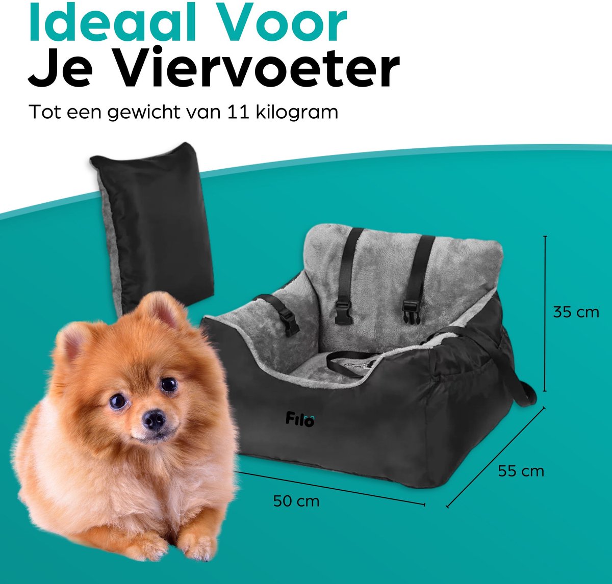 Filo Wasbare Autostoel Hond met Gordel - Hondenmand Auto - Voor in de Auto en Achterbank -Automand Honden - Hondenstoel - Hondenmand – foto 6