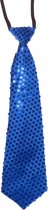 Blauwe glitter stropdas 32 cm verkleedaccessoire dames/heren - Pailletten/glimmertjes - Blauw thema feestartikelen