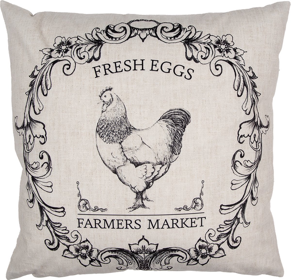 Clayre & Eef Kussenhoes 45x45 cm Beige Zwart Polyester Haan