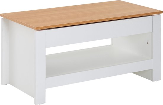 design salontafel 85 X 47 X 45 cm wit / eiken | Woonkamertafel met opbergruimte | Salontafel met opbergvak Modern | Vierkante salontafel