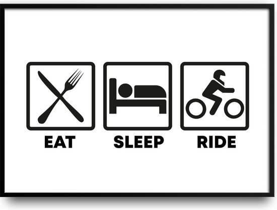 Eat sleep ride fotolijst met glas - Prachtige kwaliteit - woonkamer - Motor - Racen - Race - Harde lijst - Glazen plaat