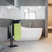 handdoekenrek staand, 2 stangen, badkamer, staal, HxBxD: 81x49x20 cm, zonder boren, handdoekhouder, zwart