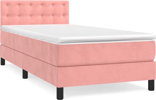 vidaXL - Boxspring - met - matras - fluweel - roze - 100x200 - cm