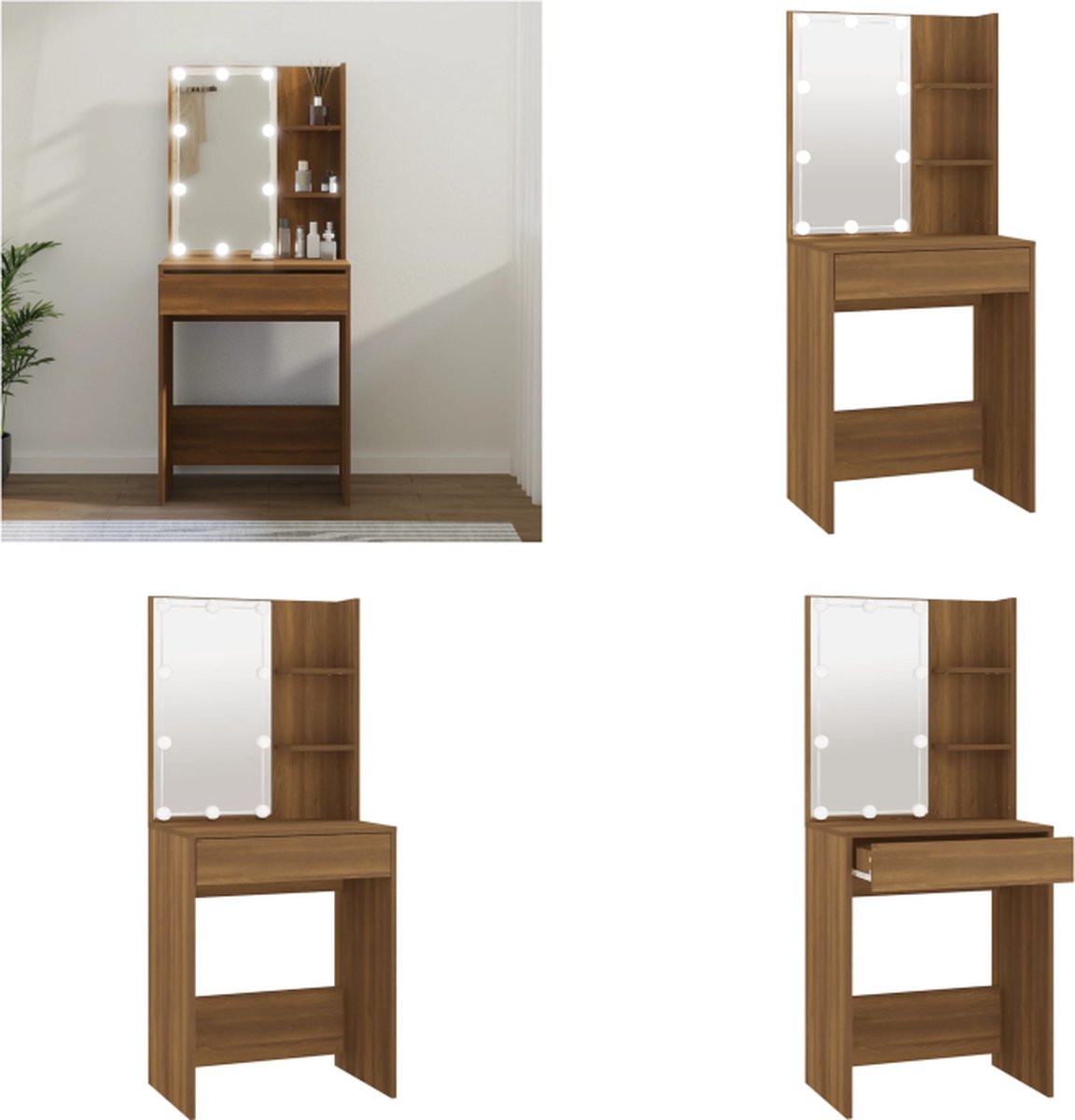 vidaXL Kaptafel - met - LED-verlichting - 60x40x140 - cm - bruin - eikenkleur bruineiken