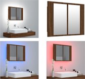vidaXL Spiegelkast LED 60x12x45 cm bewerkt hout bruineikenkleurig - Badkamerkast - Badkamerkasten - Spiegelkast - LED Spiegelkast